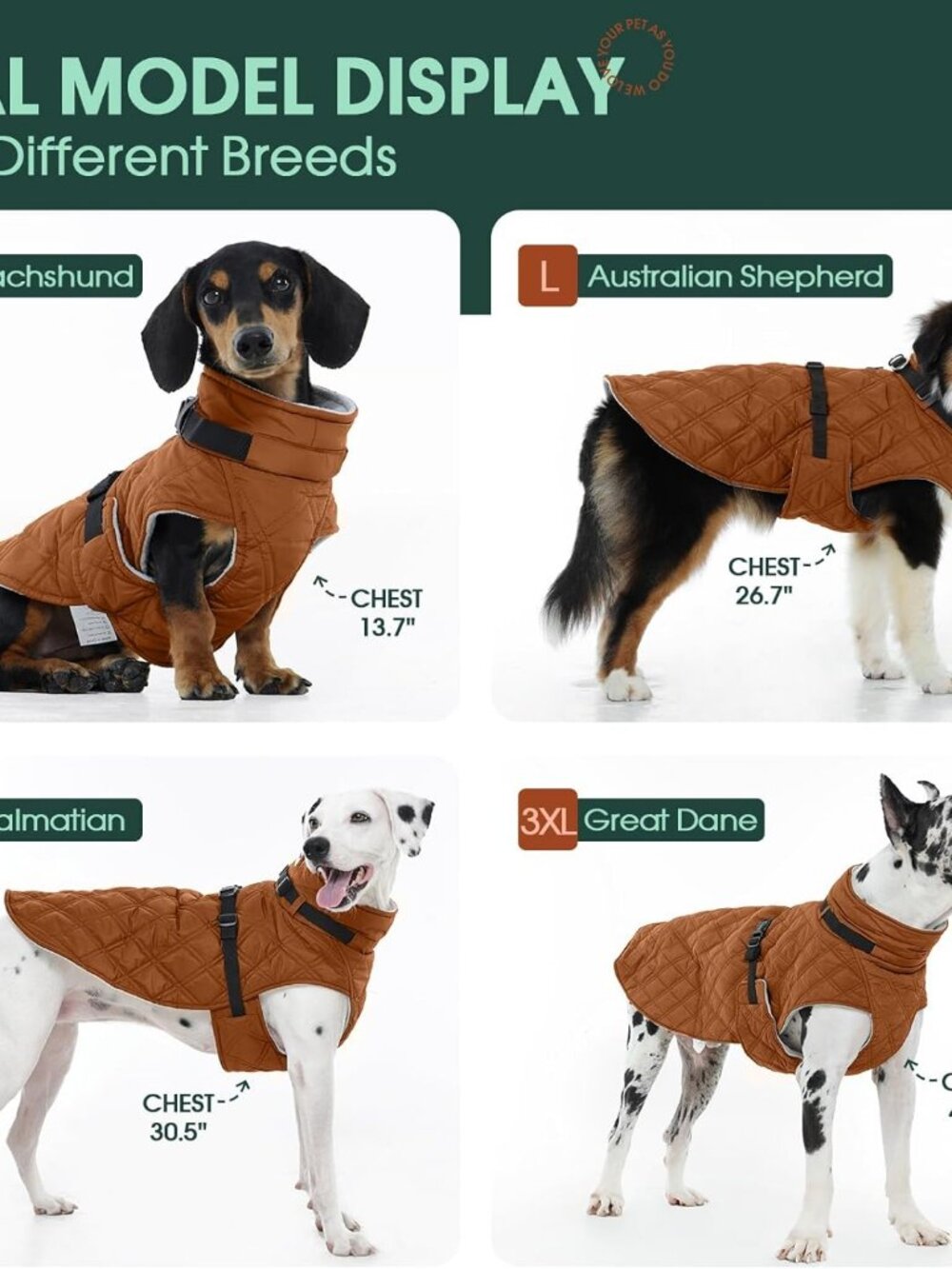 Kuoser Dog Coat Warm Fleece Lining Turtleneck Dog Jacket with Harness Built-in